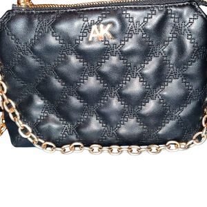 Anne Klein Women's Quilted Black  Handbag Shoulder Bag Purse With Gold Hardware